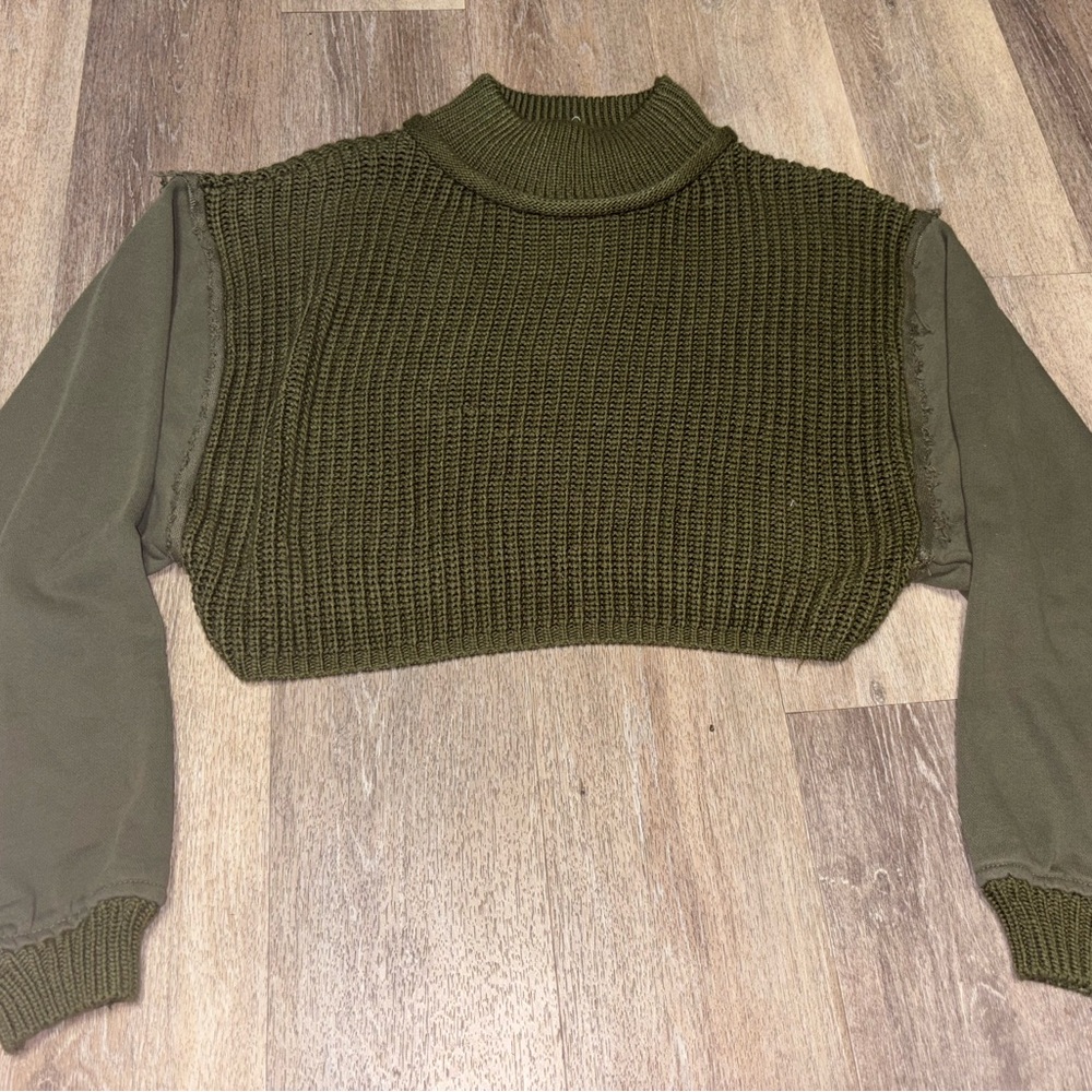 Gilded Intent Olive Green Knit Crop Top